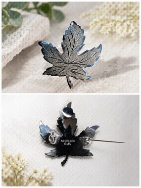 Vintage Canadian Sterling Silver Maple Leaf Brooch Pin Signed EMC Mid Century